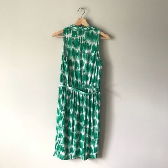 Max & Cleo Sleeveless Dress Print Green Belt M - Picture 2 of 3